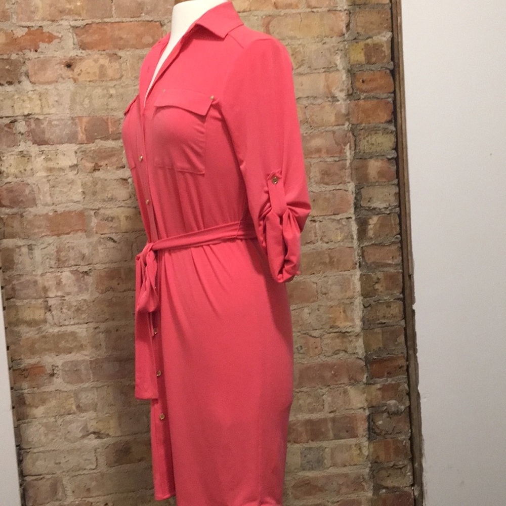Calvin Klein coral dress with gold buttons - Picture 2 of 3